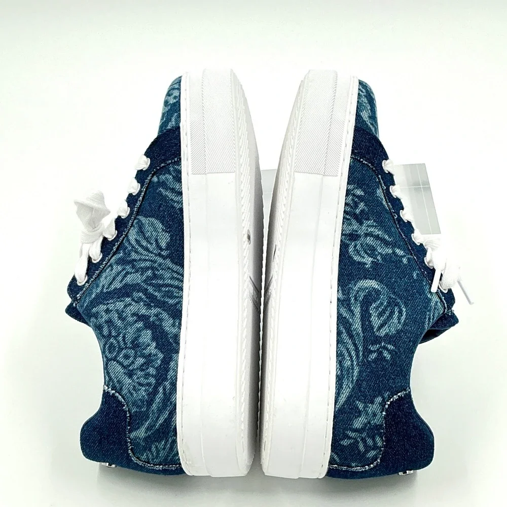 Nine West Size 9 Sneakers Blue Floral Paisley Denim Platform NEW Bestie  $79